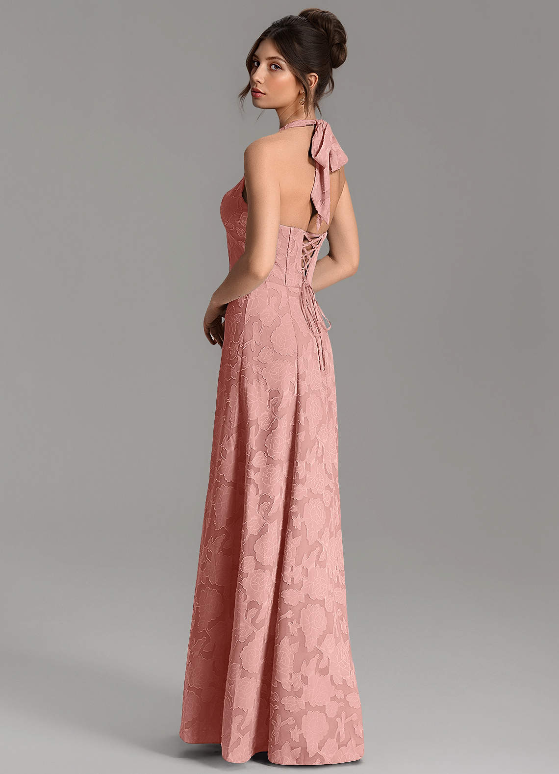 Nia A-Line V-Neck Floral Burnout Bridesmaid Dress in Rosette