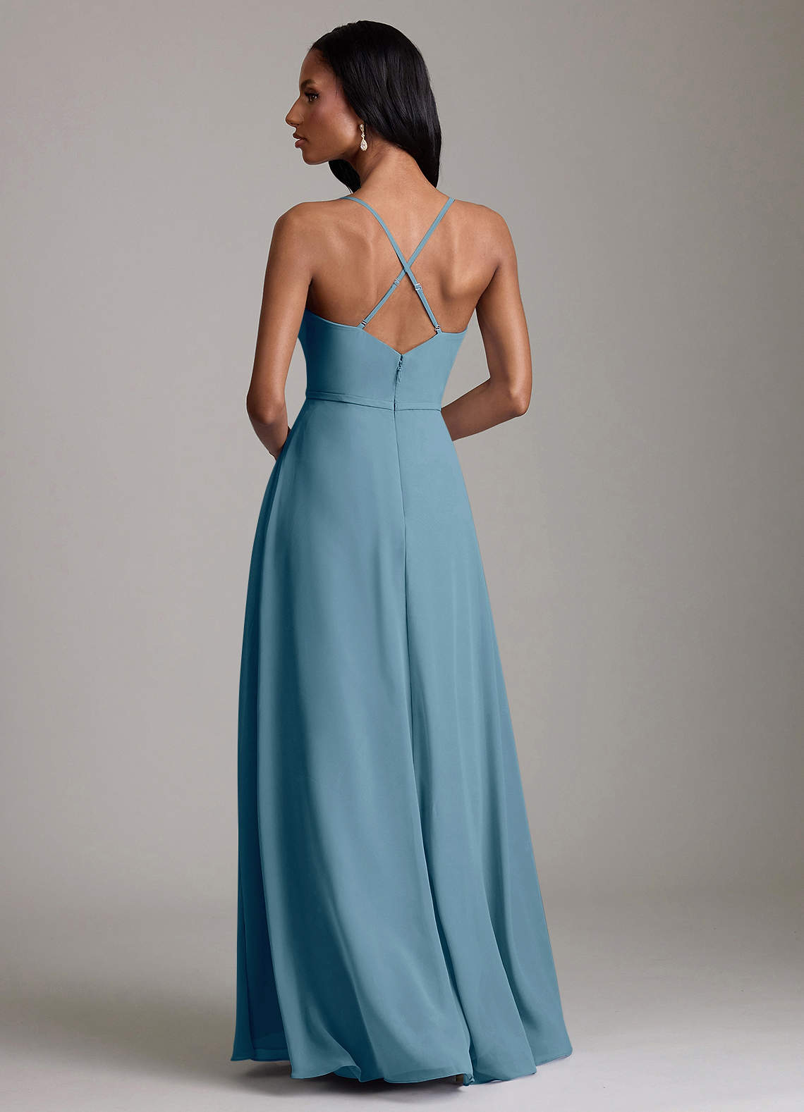 Naeem A-Line V-Neck Chiffon Bridesmaid Dress in Bermuda
