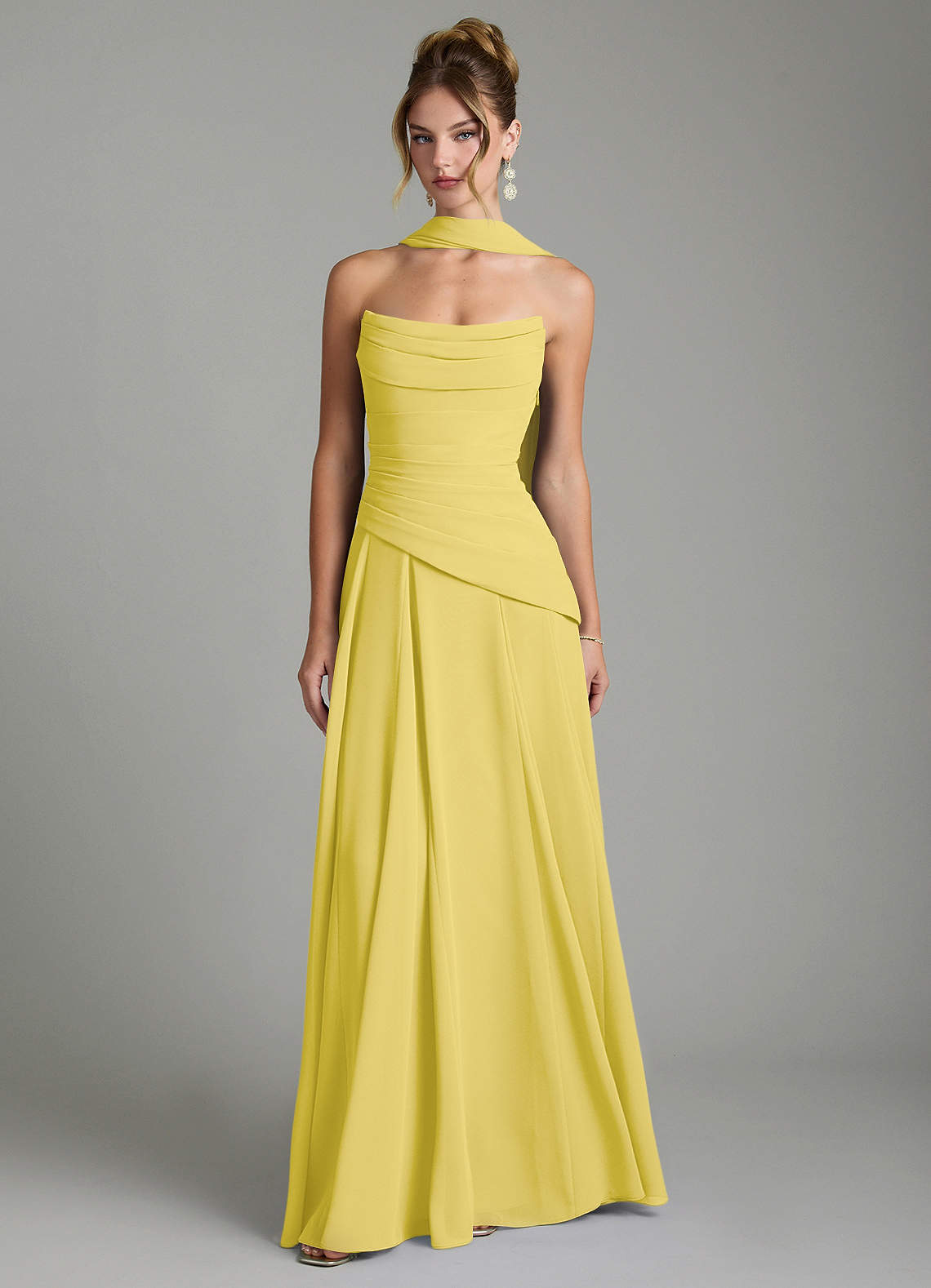 Gabriela A-Line Cowl-Neck Chiffon Bridesmaid Dress in Canary