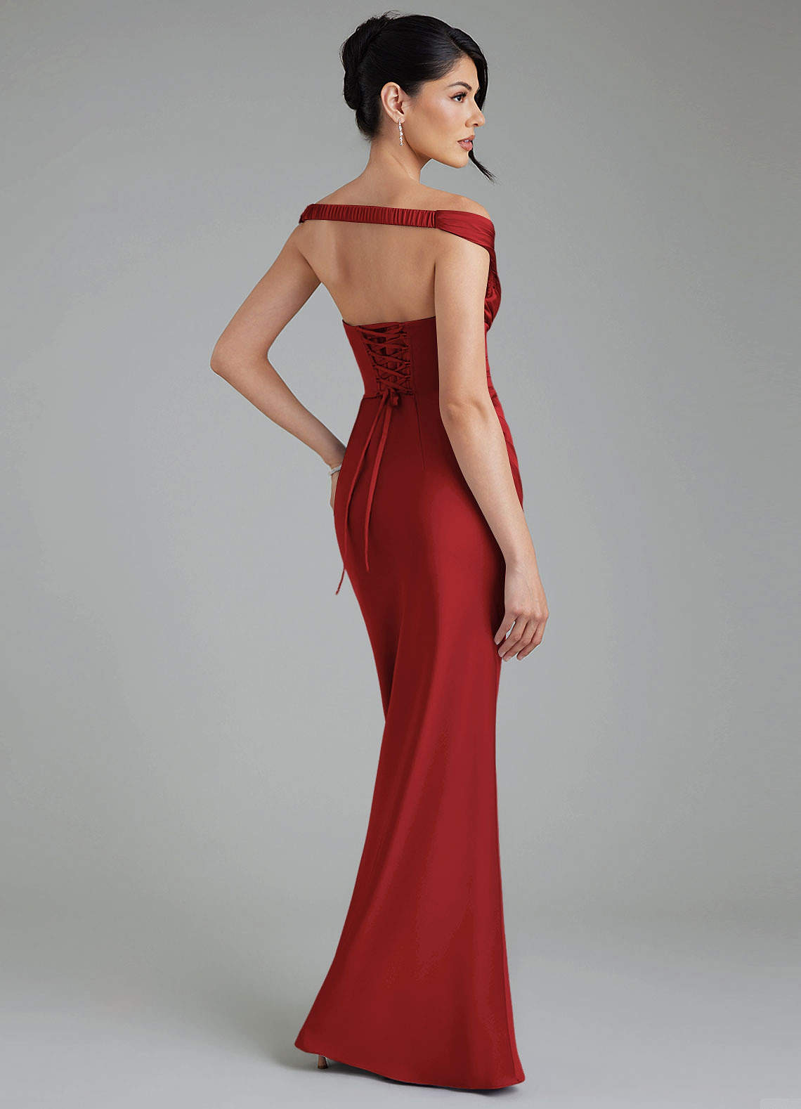 Stella Sheath V-Neck Stretch Satin Bridesmaid Dress in Pomegranate