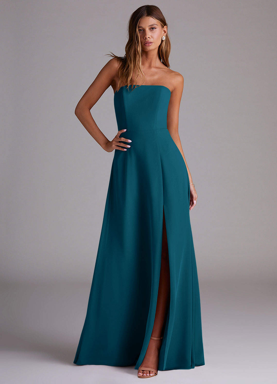 Wren A-Line Straight-Neck Chiffon Bridesmaid Dress in Ink Blue