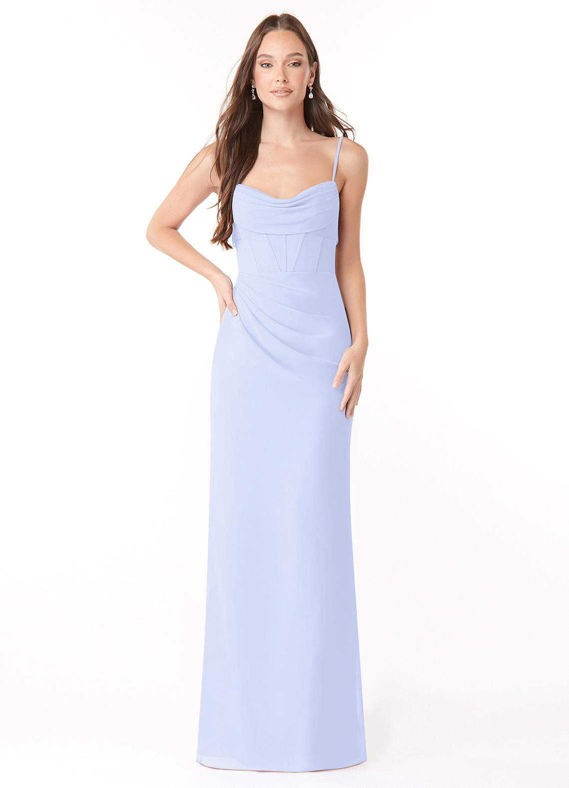 Mai Sheath Cowl-Neck Chiffon Bridesmaid Dress in Lavender