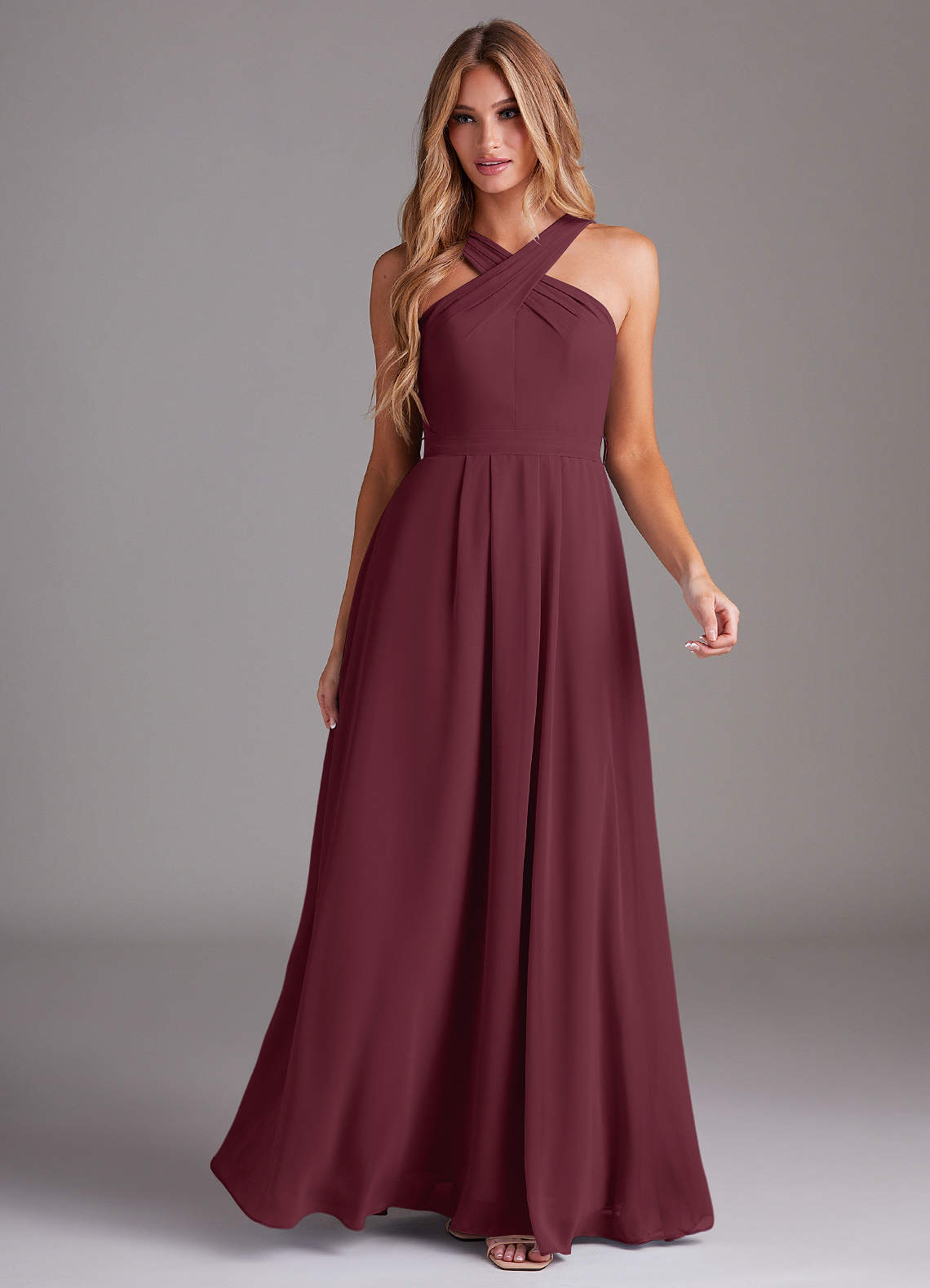 Dixie A-Line Halter Chiffon Bridesmaid Dress in Cabernet