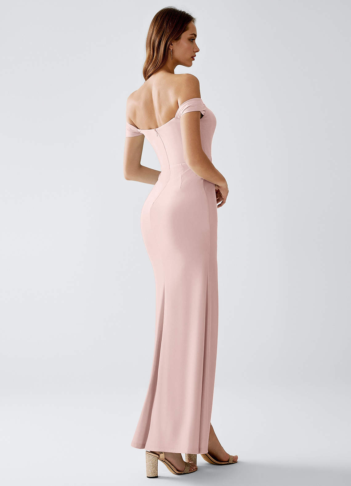 Crala Sheath Corset Stretch Knit Evening Dress in Powder Pink