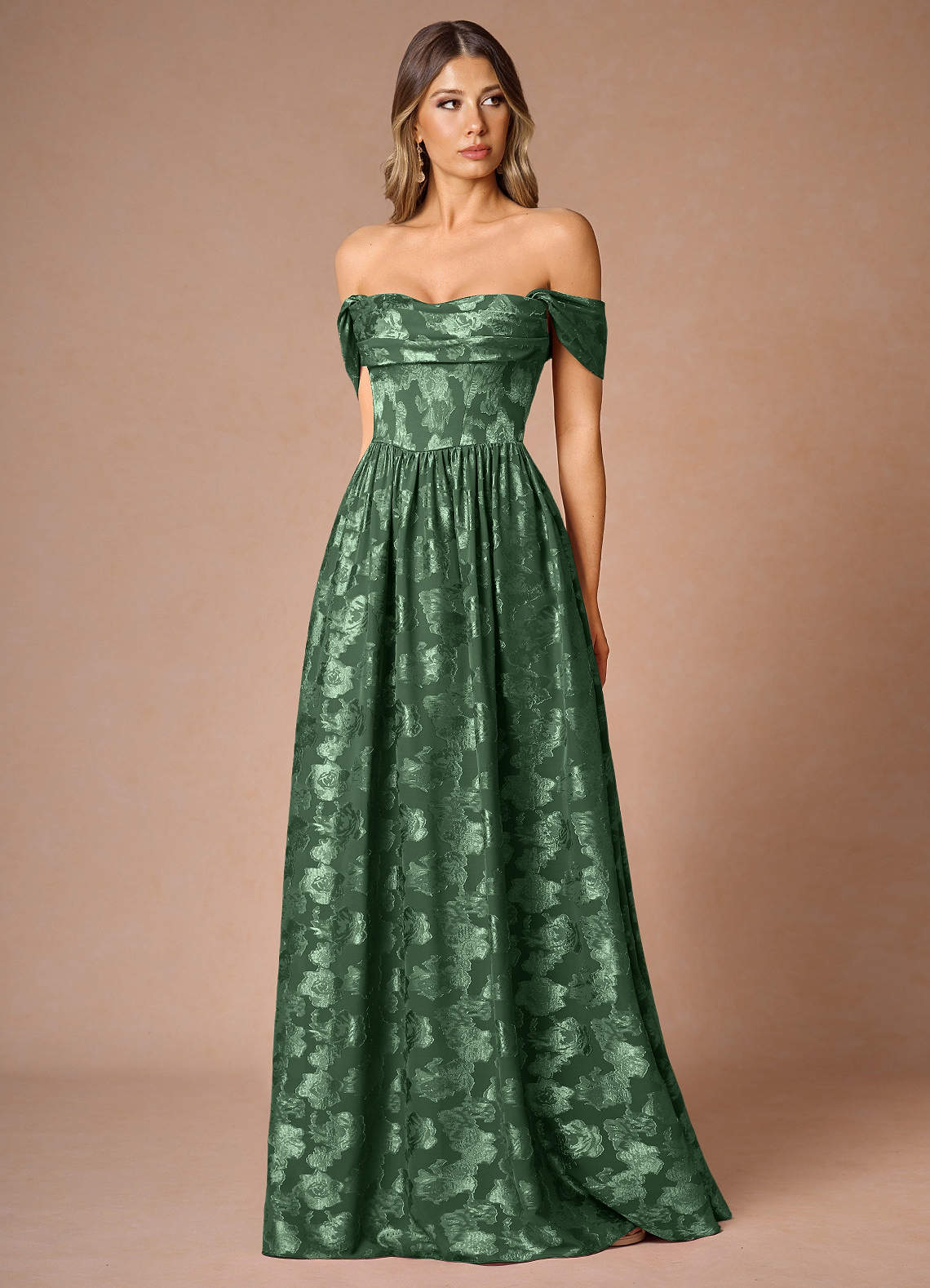 Hazel A-Line Cowl-Neck Fil Coupé Wedding Guest Dress in Eucalyptus