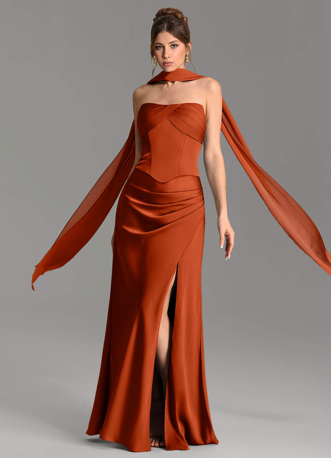 Nicki Sheath Scoop-Neck Stretch Satin Bridesmaid Dress in Paprika