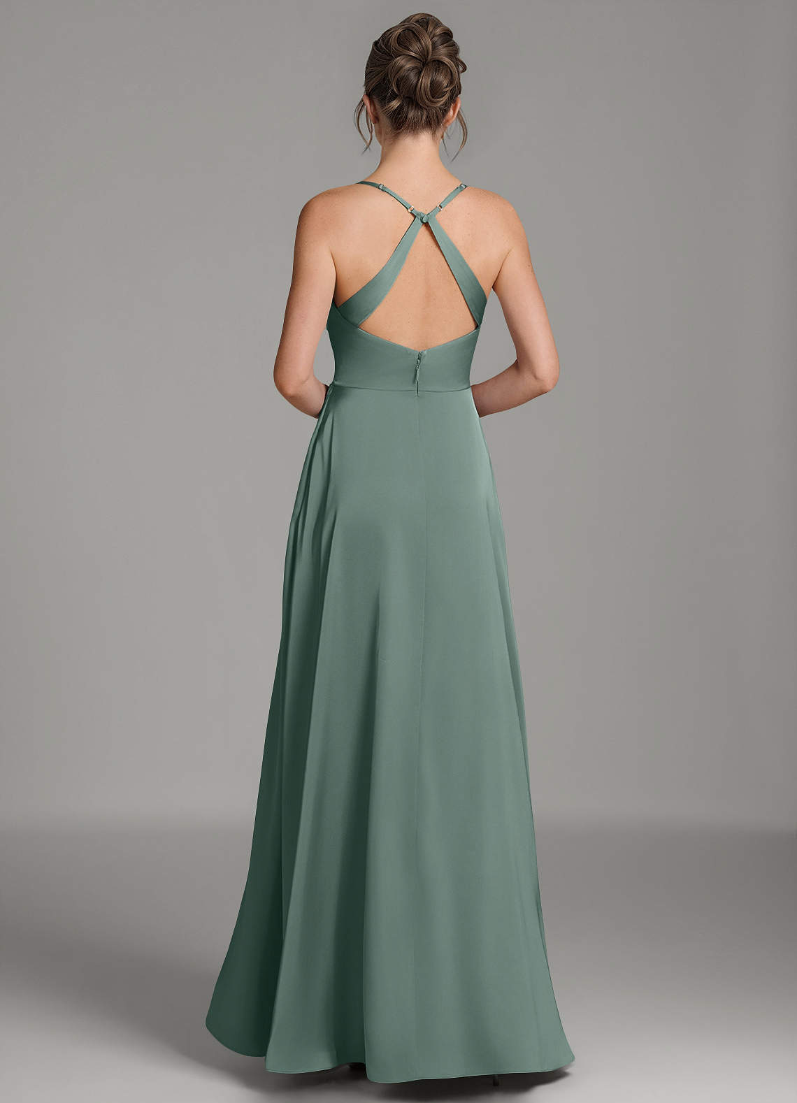 Frankie A-Line Scoop-Neck Stretch Satin Bridesmaid Dress in Sea Moss