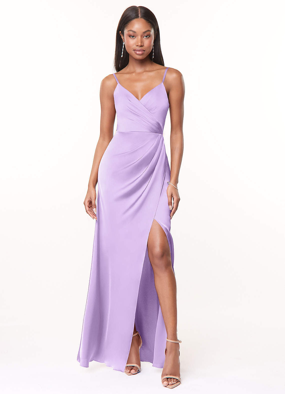 Maci A-Line V-Neck Stretch Satin Bridesmaid Dress in Lilac