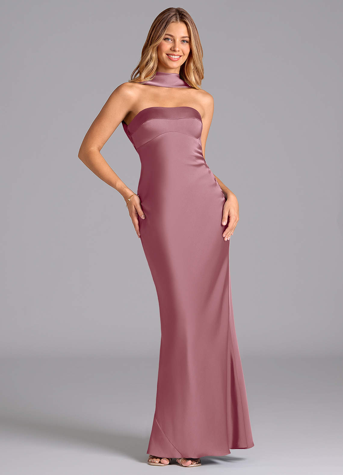 Lusinda Mermaid Strapless Stretch Satin Bridesmaid Dress in Vintage Mauve