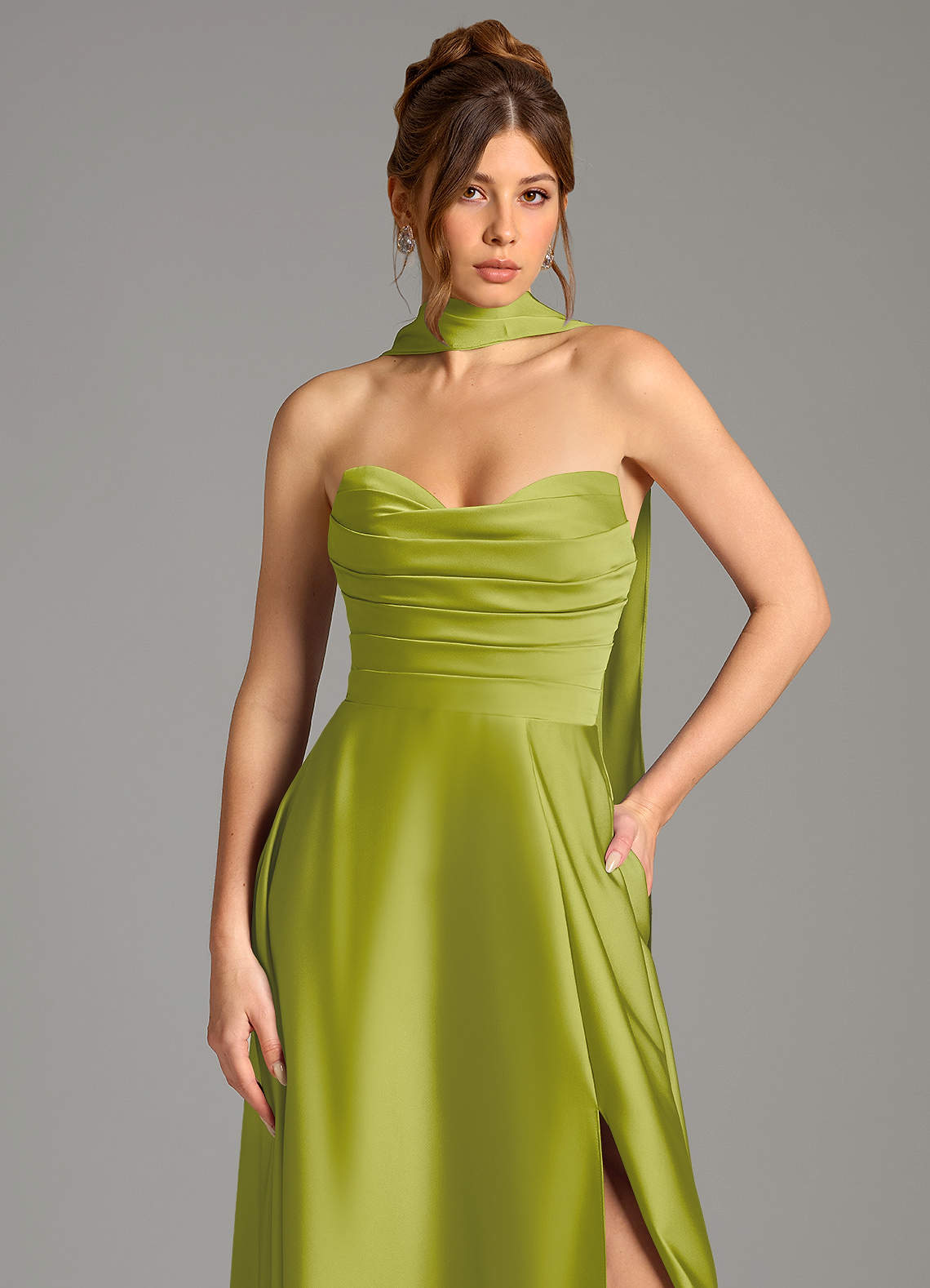 Ayla A-Line Sweetheart Stretch Satin Bridesmaid Dress in Lemongrass