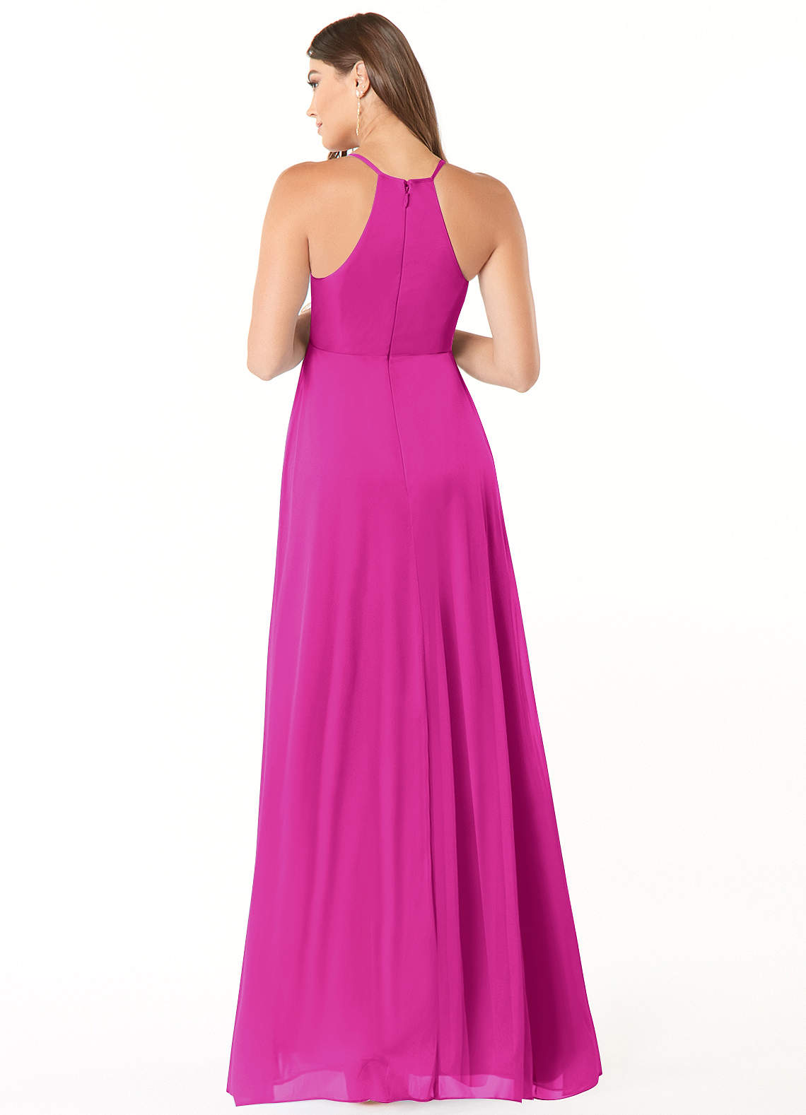 Annabelle A-Line V-Neck Mesh Bridesmaid Dress in Fuchsia
