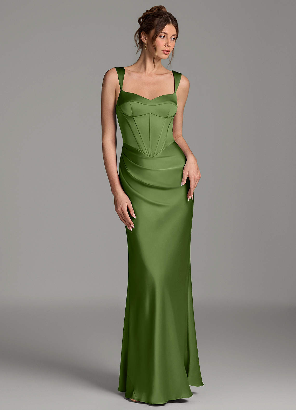 Mela Sheath Sweetheart Stretch Satin Bridesmaid Dress in Juniper