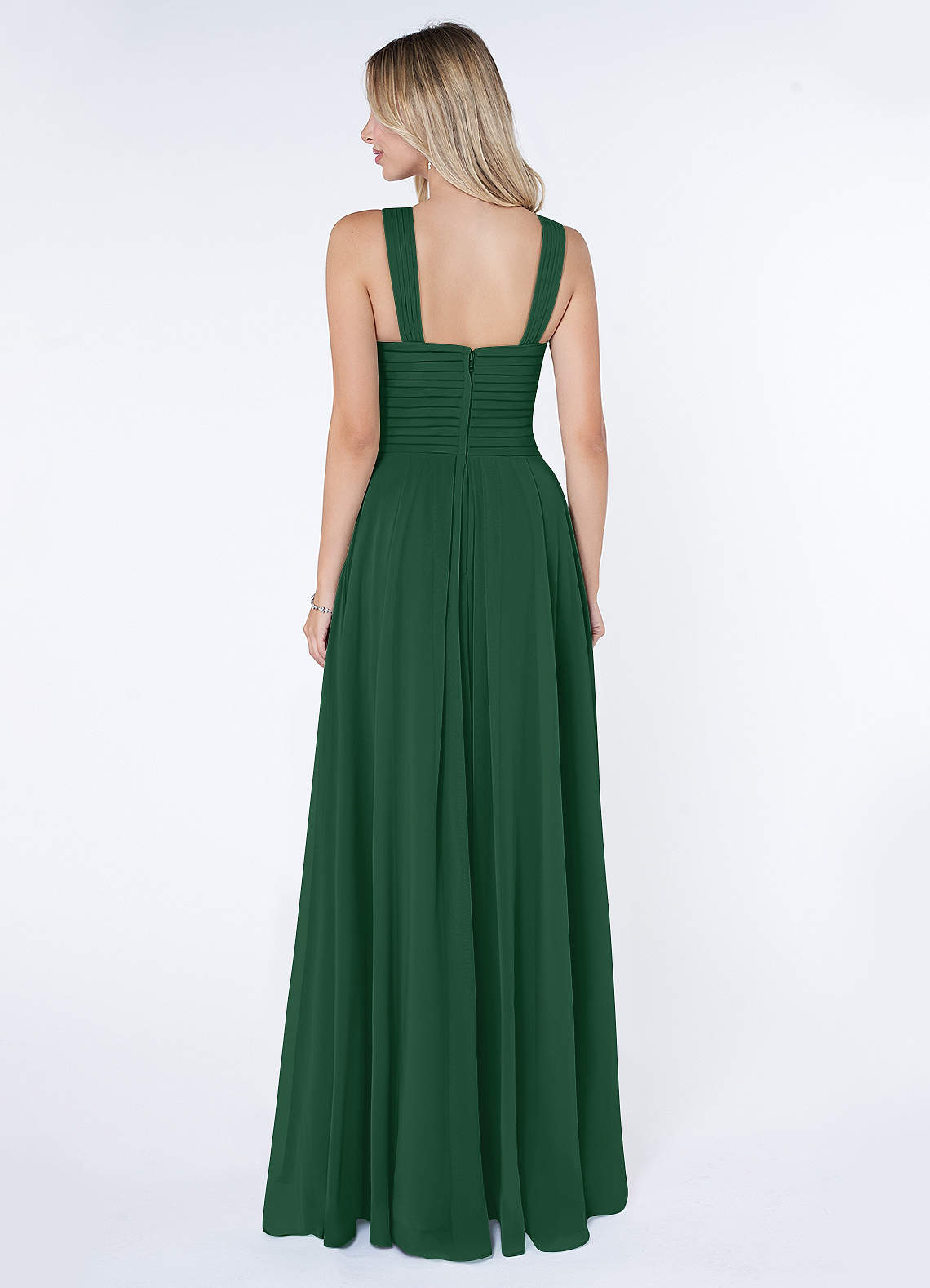 Kaleigh A-Line Halter Chiffon Bridesmaid Dress in Dark Green
