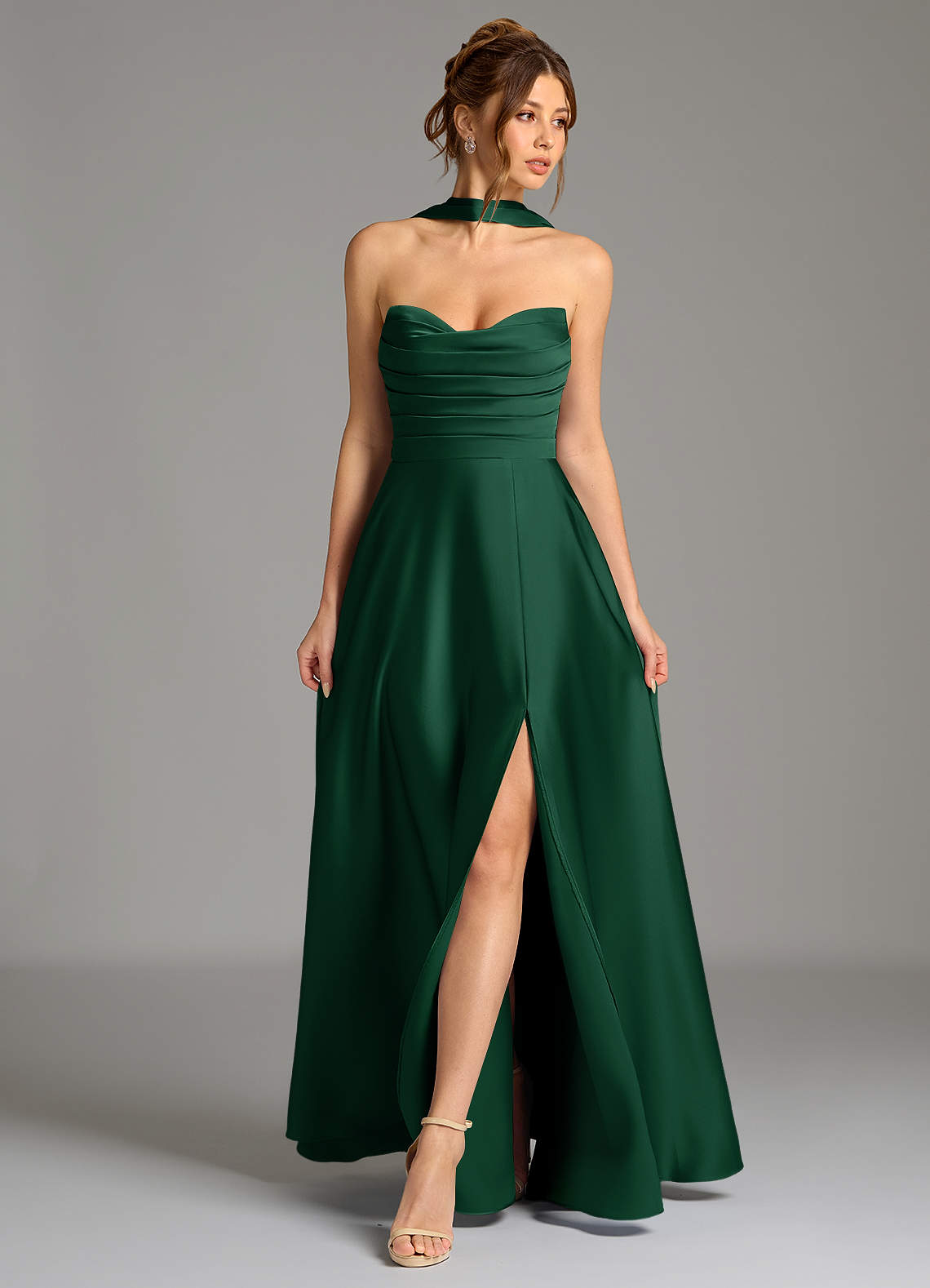 Ayla A-Line Sweetheart Stretch Satin Bridesmaid Dress in Dark Green