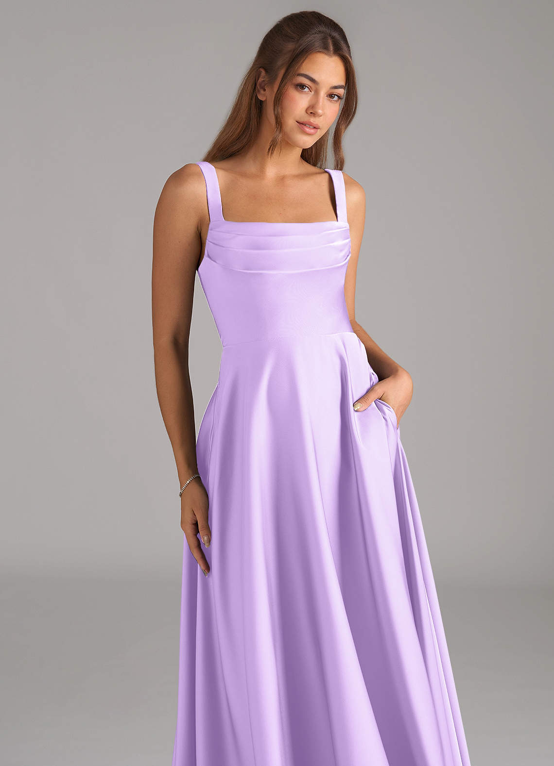 Shaude A-Line Square-Neck Stretch Satin Bridesmaid Dress in Lilac