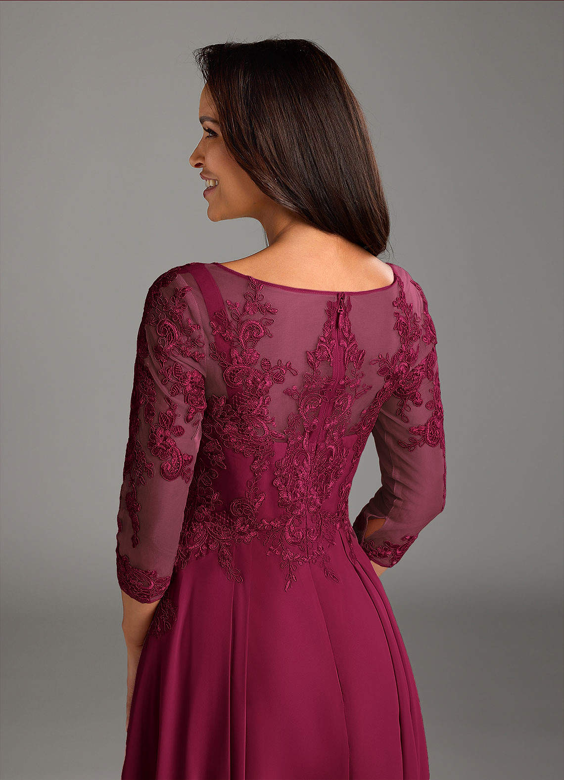 Marge A-Line Scoop-Neck Chiffon and Lace Mother of the Bride Dress in Burgundy