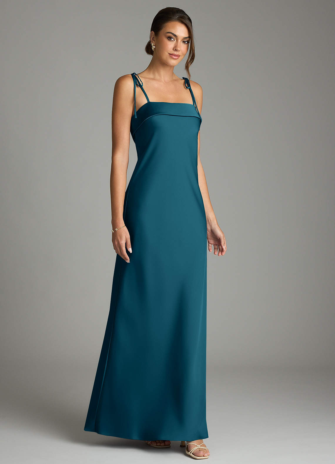 Ellia Sheath Straight-Neck Stretch Satin Bridesmaid Dress in Ink Blue