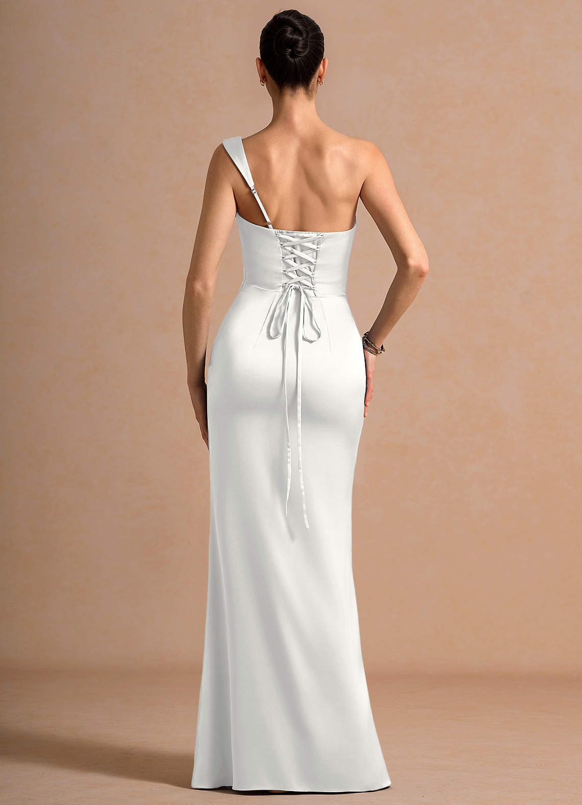 Cassiopeia One-Shoulder Draped Stretch Satin Evening Dress in White