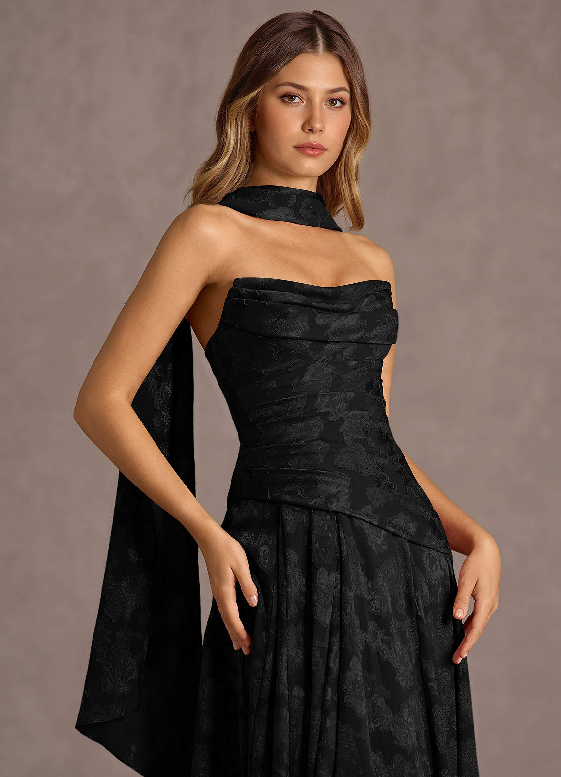Gabriela A-Line Corset Fil Coupé Wedding Guest Dress in Black