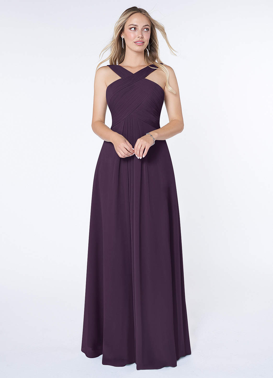 Kaleigh A-Line Halter Chiffon Bridesmaid Dress in Plum