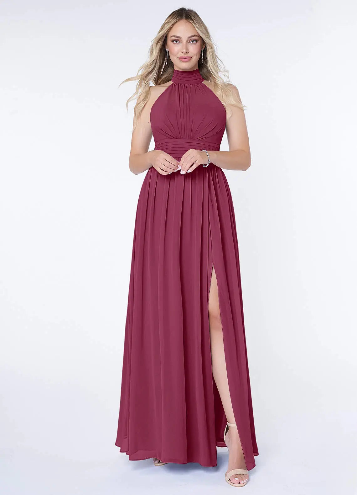 Iman A-Line Halter Chiffon Bridesmaid Dress in Mulberry