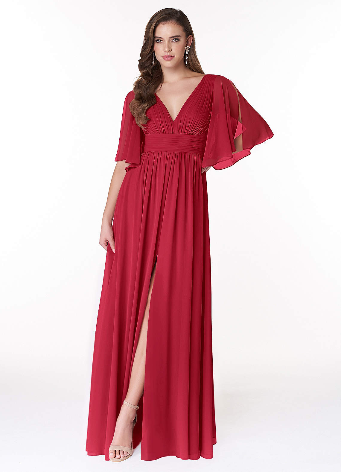 Temeka A-Line V-Neck Chiffon Bridesmaid Dress in Scarlet