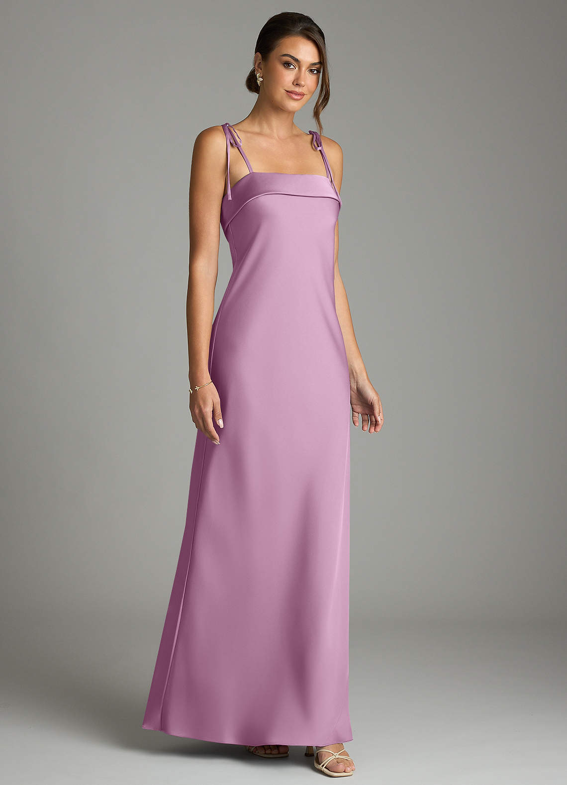 Ellia Sheath Straight-Neck Stretch Satin Bridesmaid Dress in Wisteria