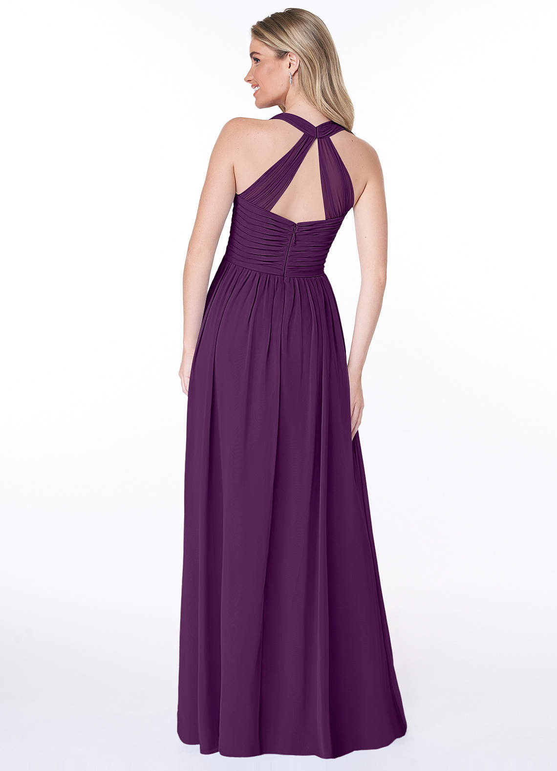 Jaclyn A-Line Halter Chiffon Bridesmaid Dress in Grape