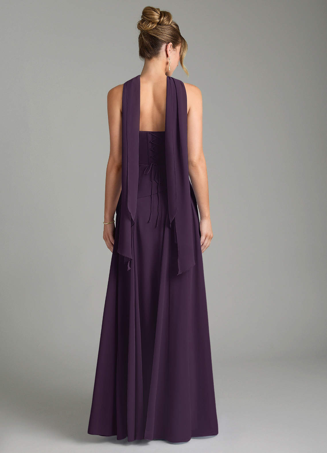 Gabriela A-Line Cowl-Neck Chiffon Bridesmaid Dress in Plum