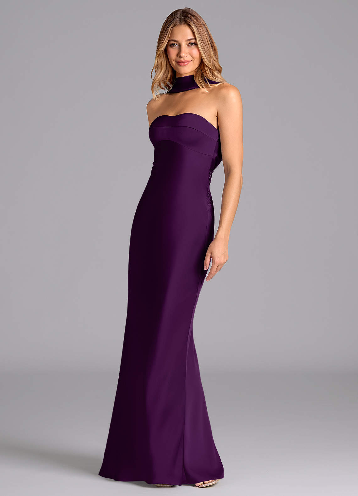 Lusinda Mermaid Strapless Stretch Satin Bridesmaid Dress in Grape