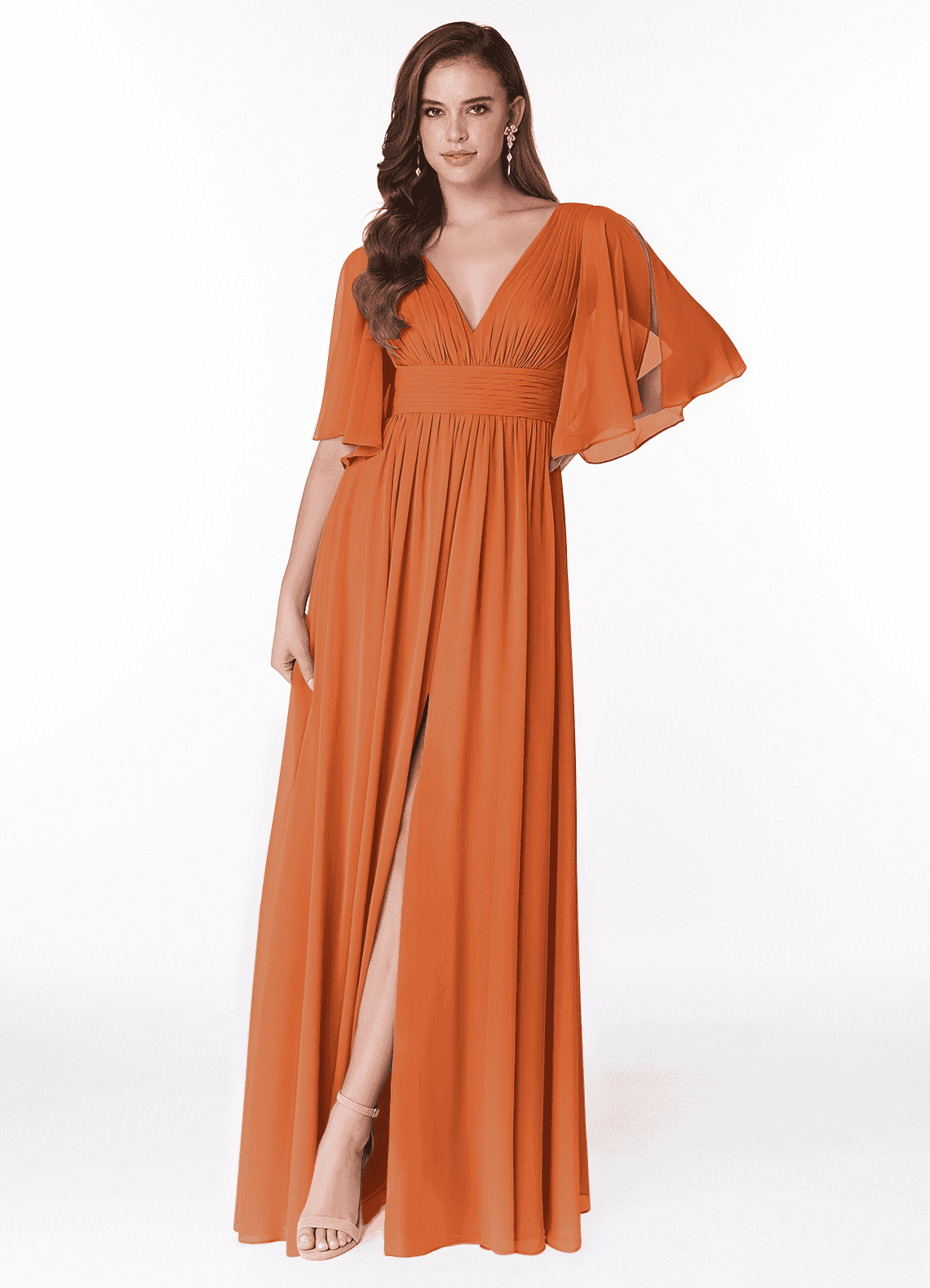 Temeka A-Line V-Neck Chiffon Bridesmaid Dress in Cinnamon