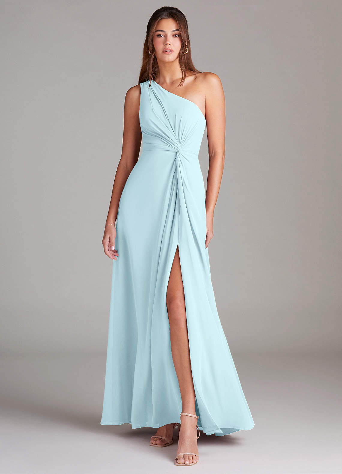 Brooke A-Line One-Shoulder Chiffon Bridesmaid Dress in Cloud Blue