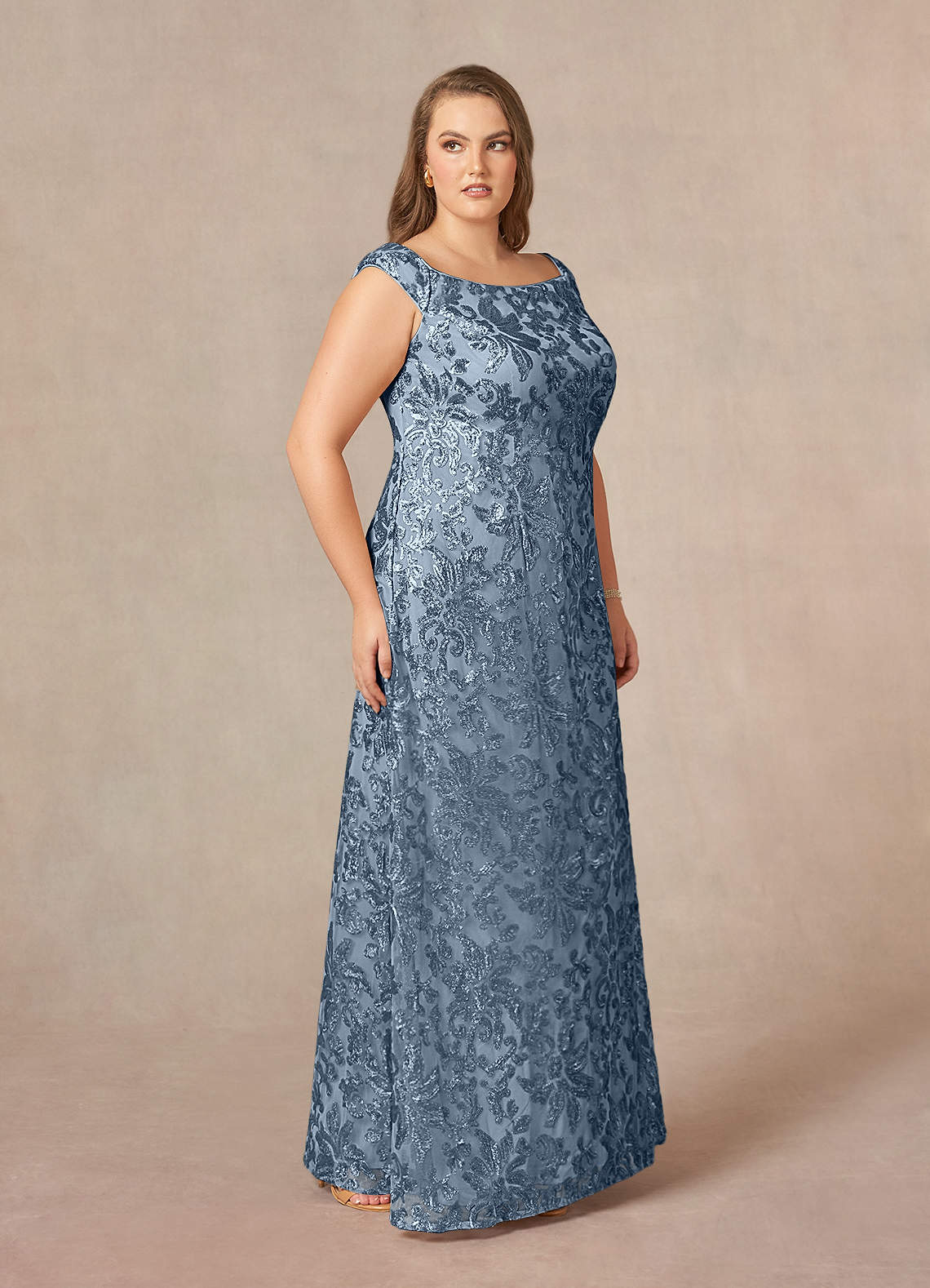 Porcelain A-Line Off-the-Shoulder Lace Mother of the Bride Dress