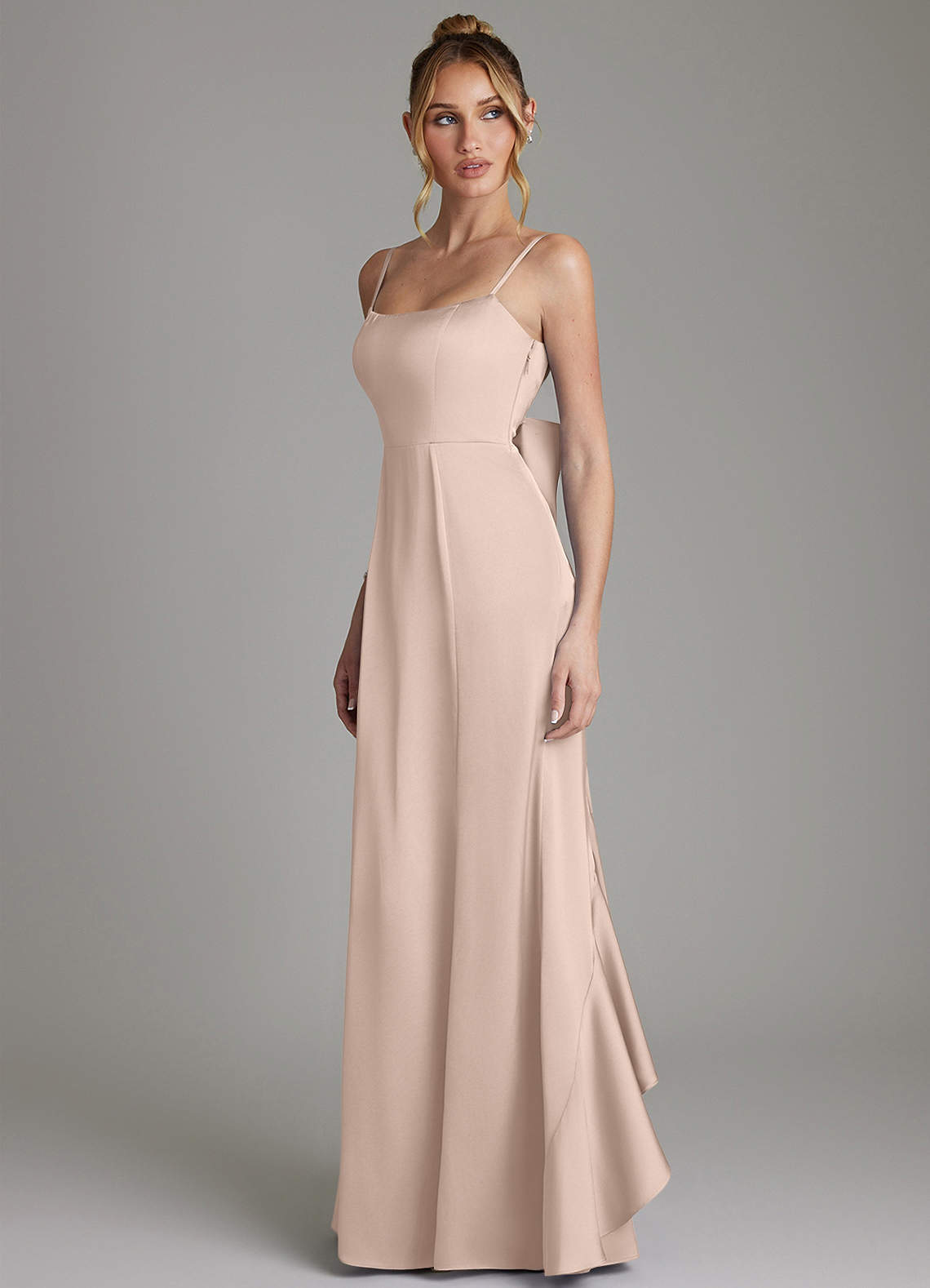 Zherra Mermaid Scoop-Neck Stretch Satin Bridesmaid Dress in English Rose