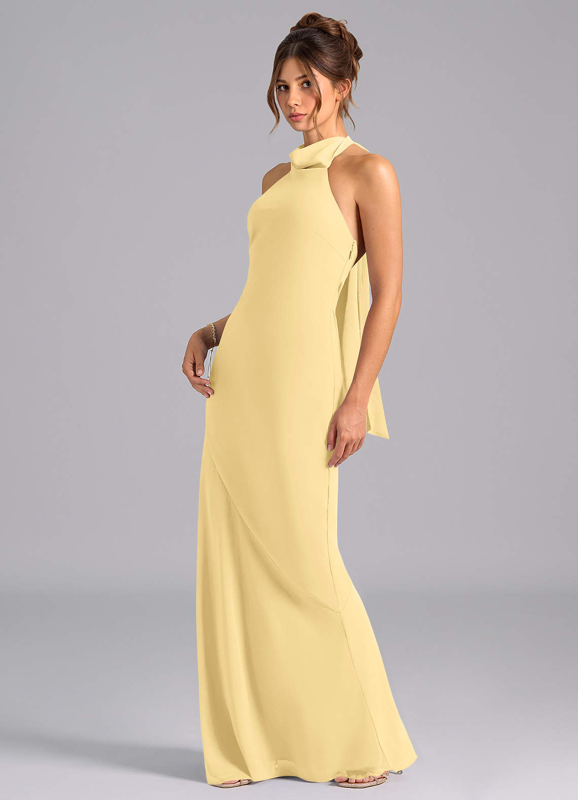 Velli Mermaid Halter Chiffon Bridesmaid Dress in Butter