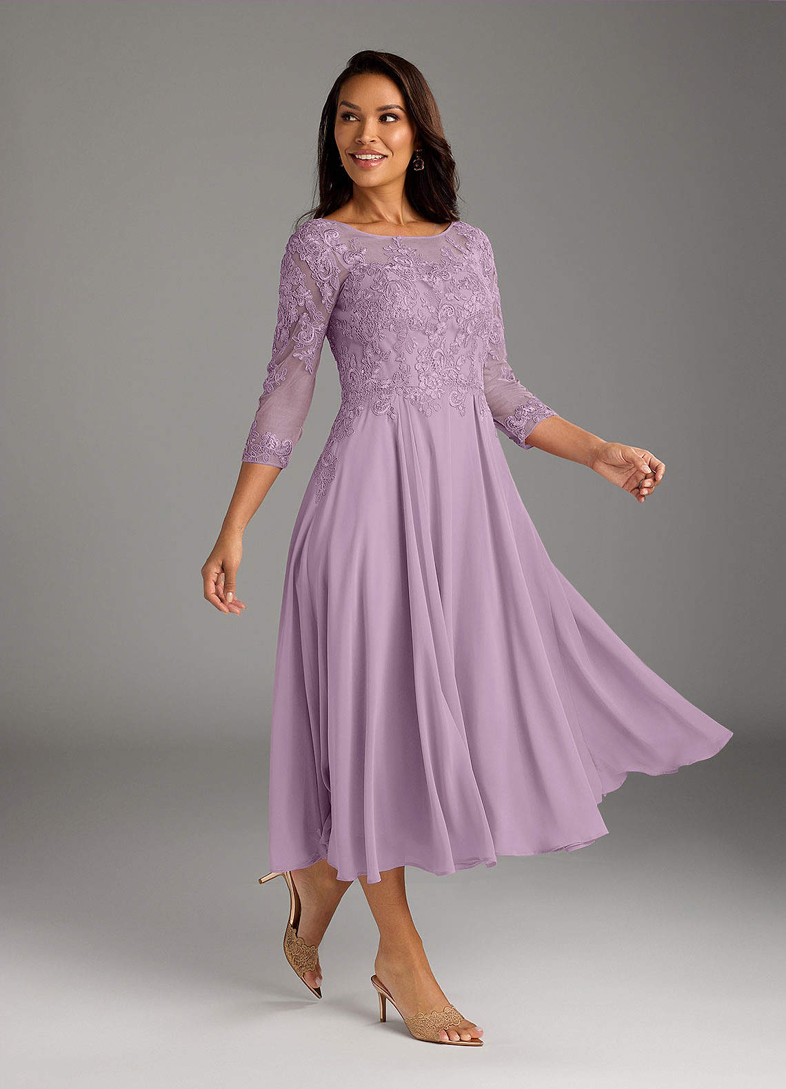 Marge A-Line Scoop-Neck Chiffon and Lace Mother of the Bride Dress in Wisteria