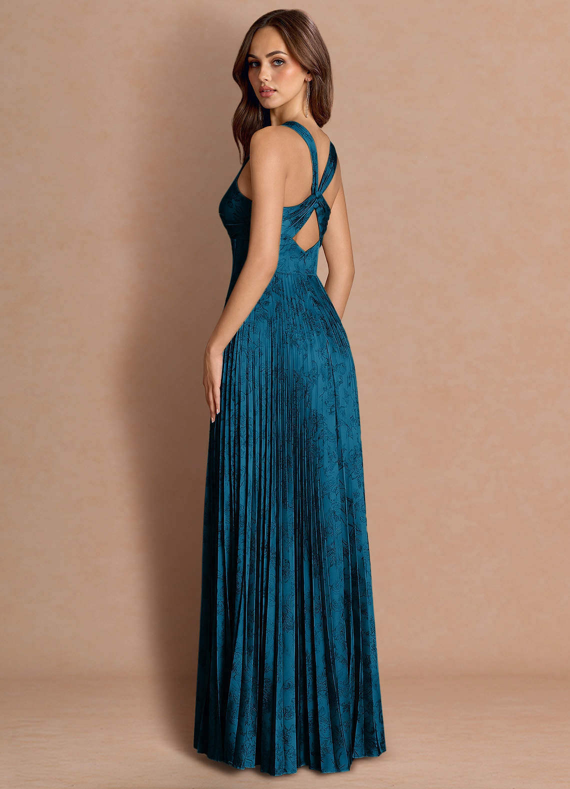 Tatiana A-Line Square-Neck Jacquard Wedding Guest Dress in Navy Black