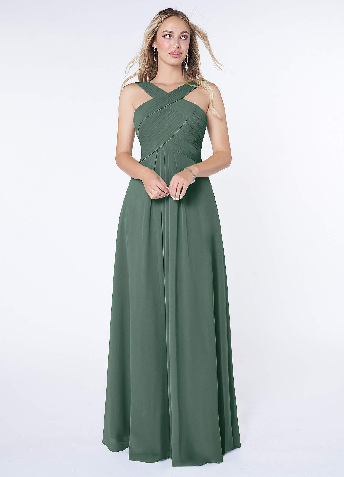 Kaleigh A-Line Halter Chiffon Bridesmaid Dress in Sea Moss