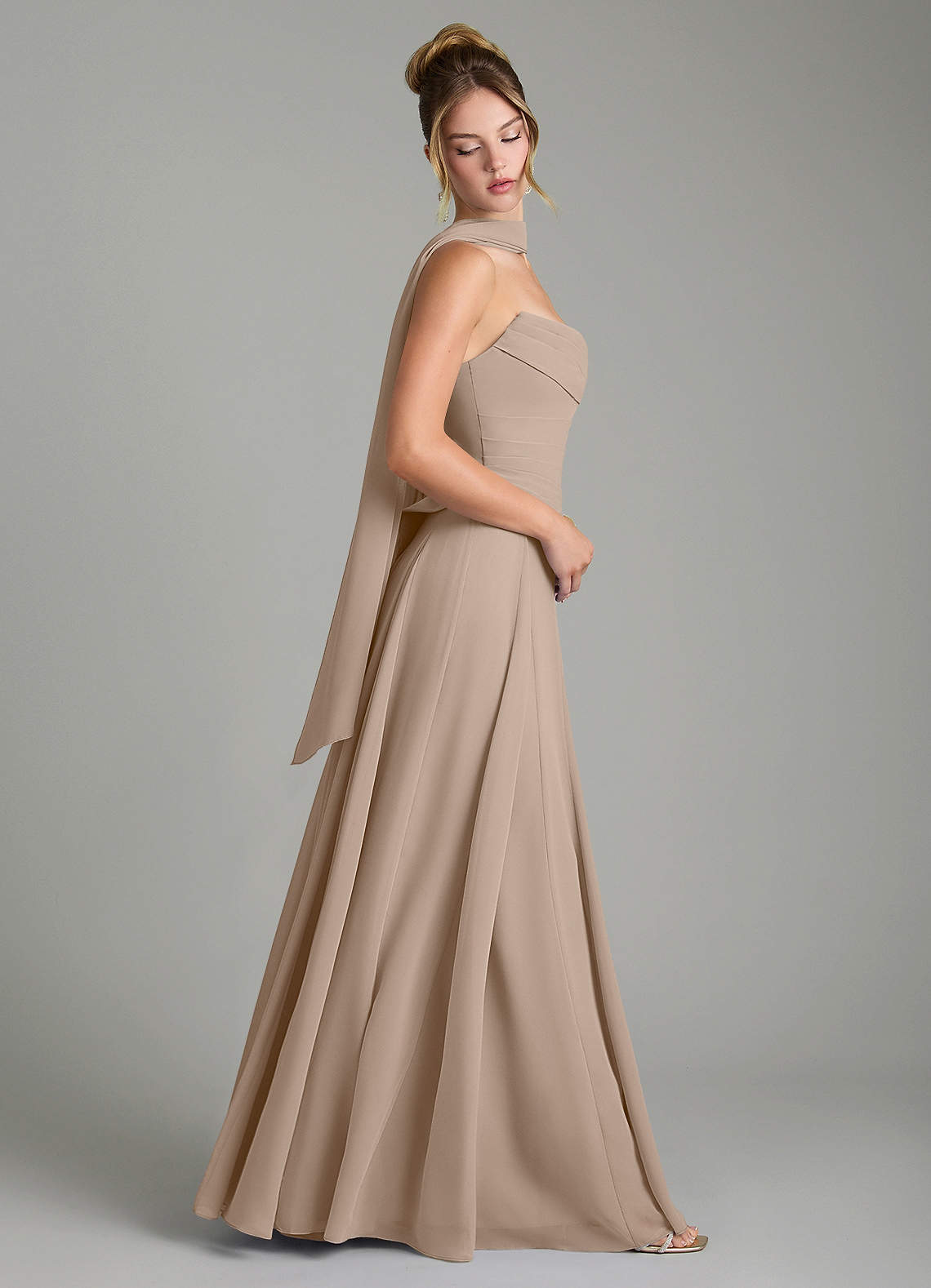 Gabriela A-Line Cowl-Neck Chiffon Bridesmaid Dress in Taupe