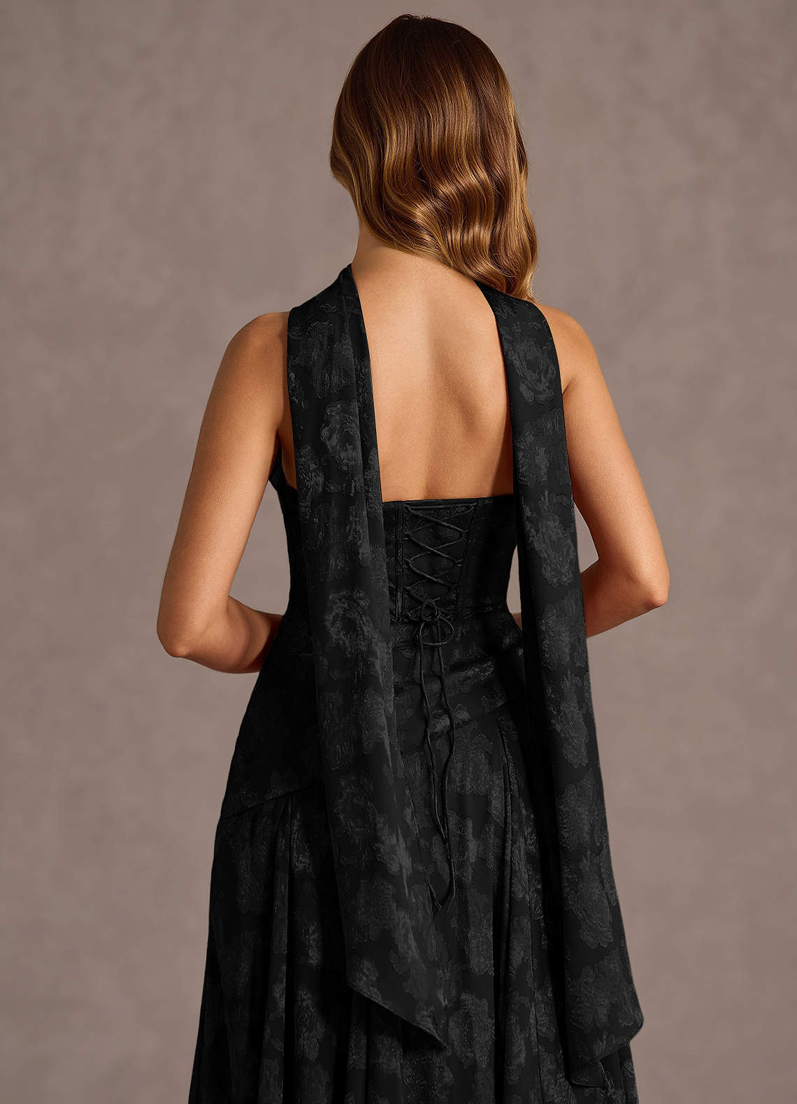 Gabriela A-Line Corset Fil Coupé Wedding Guest Dress in Black