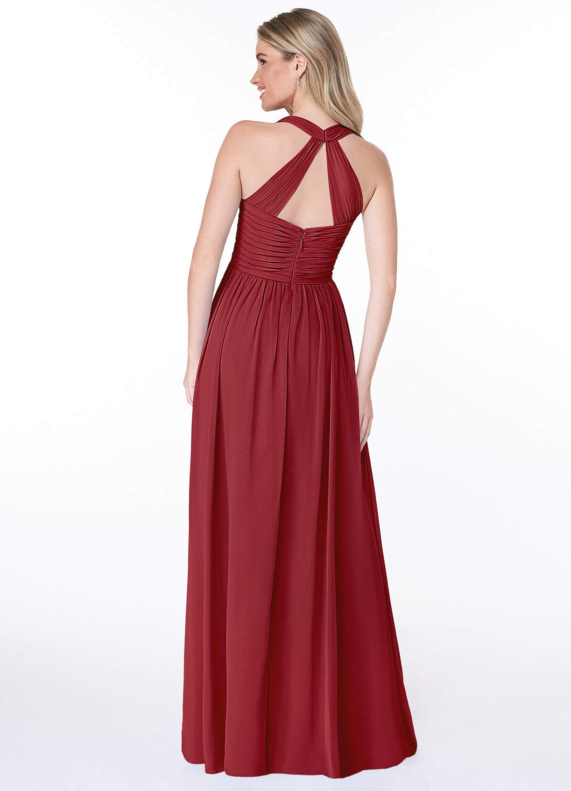 Jaclyn A-Line Halter Chiffon Bridesmaid Dress in Pomegranate