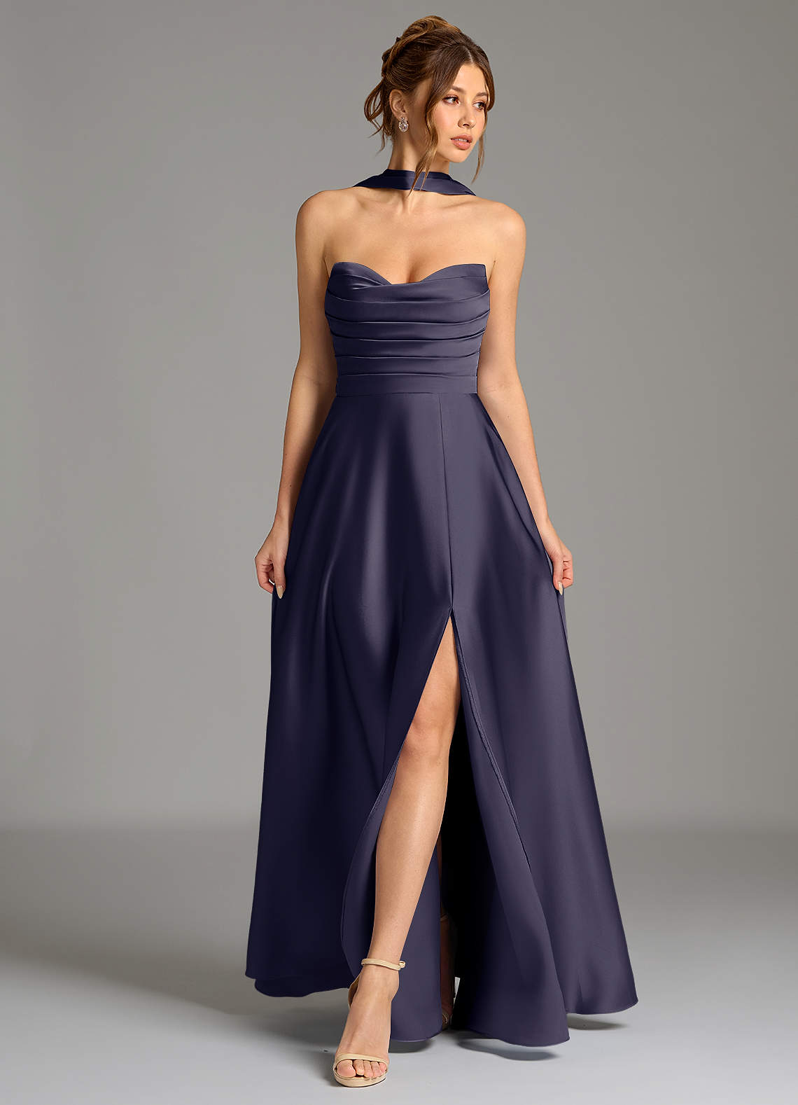 Ayla A-Line Sweetheart Stretch Satin Bridesmaid Dress in Stormy