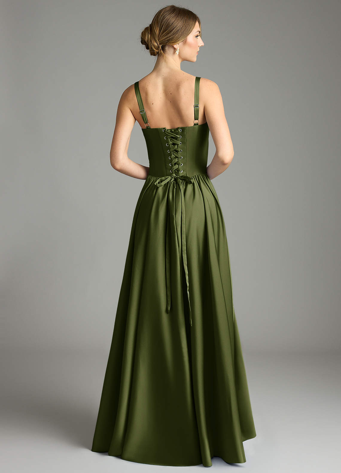 Evadina A-Line Sweetheart Stretch Satin Bridesmaid Dress in Olive