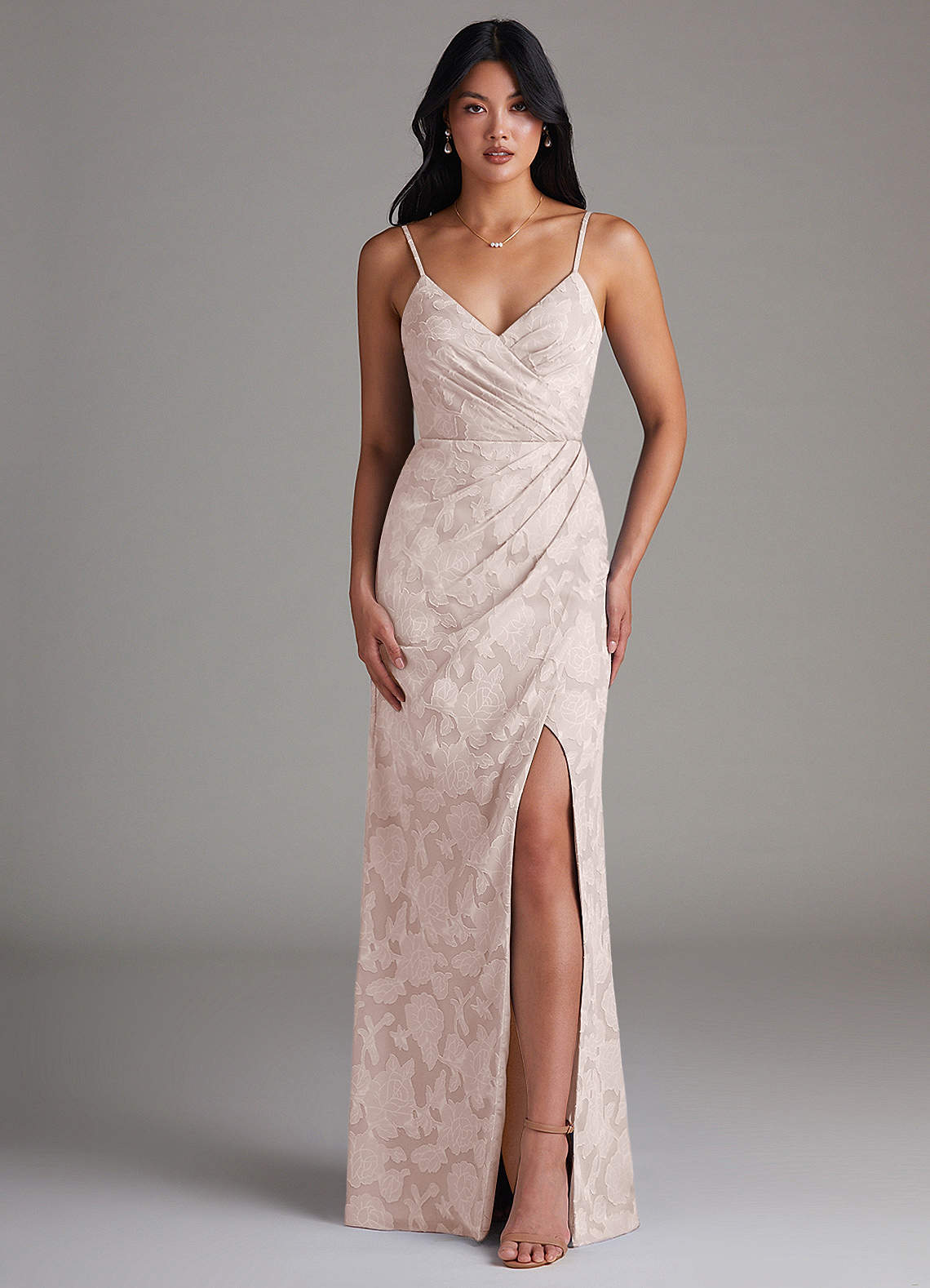 Maci Sheath V-Neck Floral Burnout Bridesmaid Dress in Blushing Pink