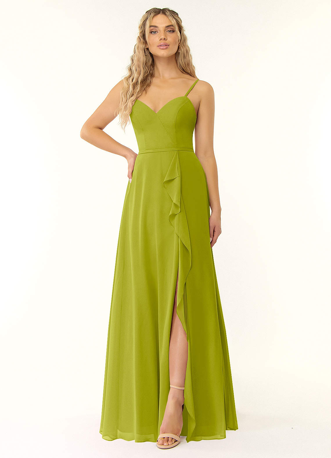 Naeem A-Line V-Neck Chiffon Bridesmaid Dress in Lemongrass