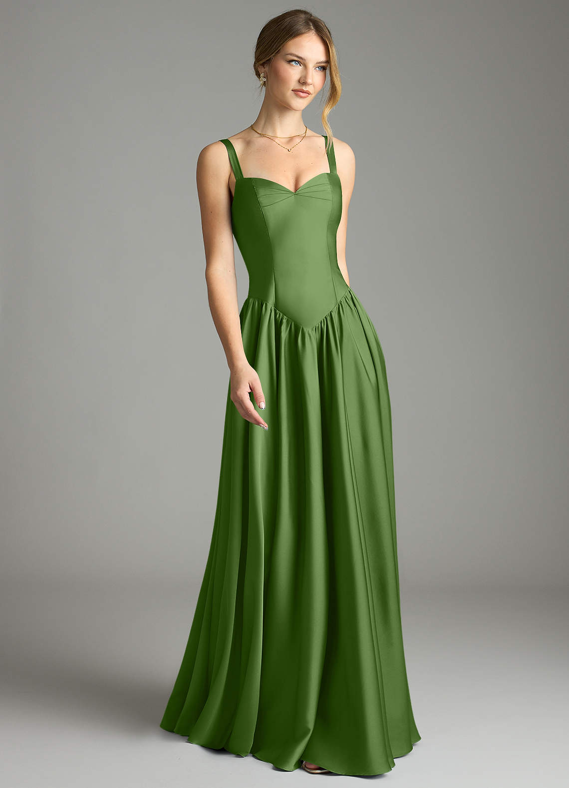 Evadina A-Line Sweetheart Stretch Satin Bridesmaid Dress in Basil