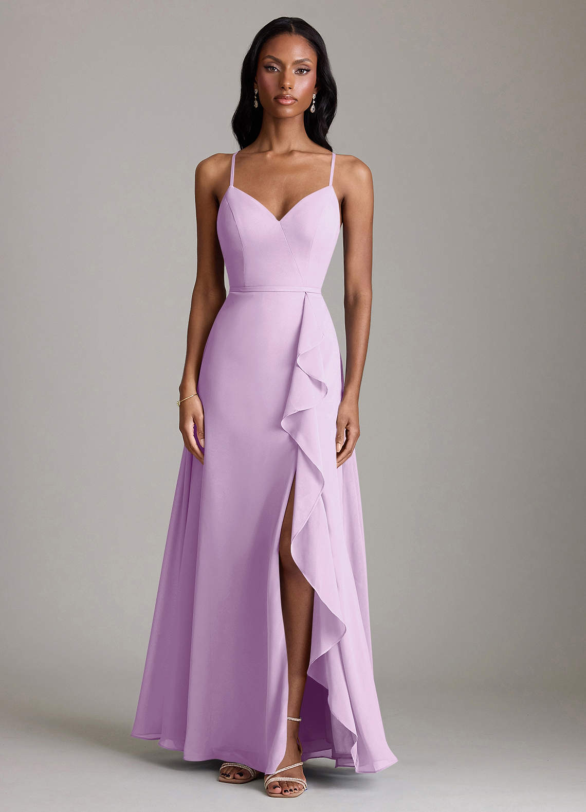 Naeem A-Line V-Neck Chiffon Bridesmaid Dress in Frosted Lilac