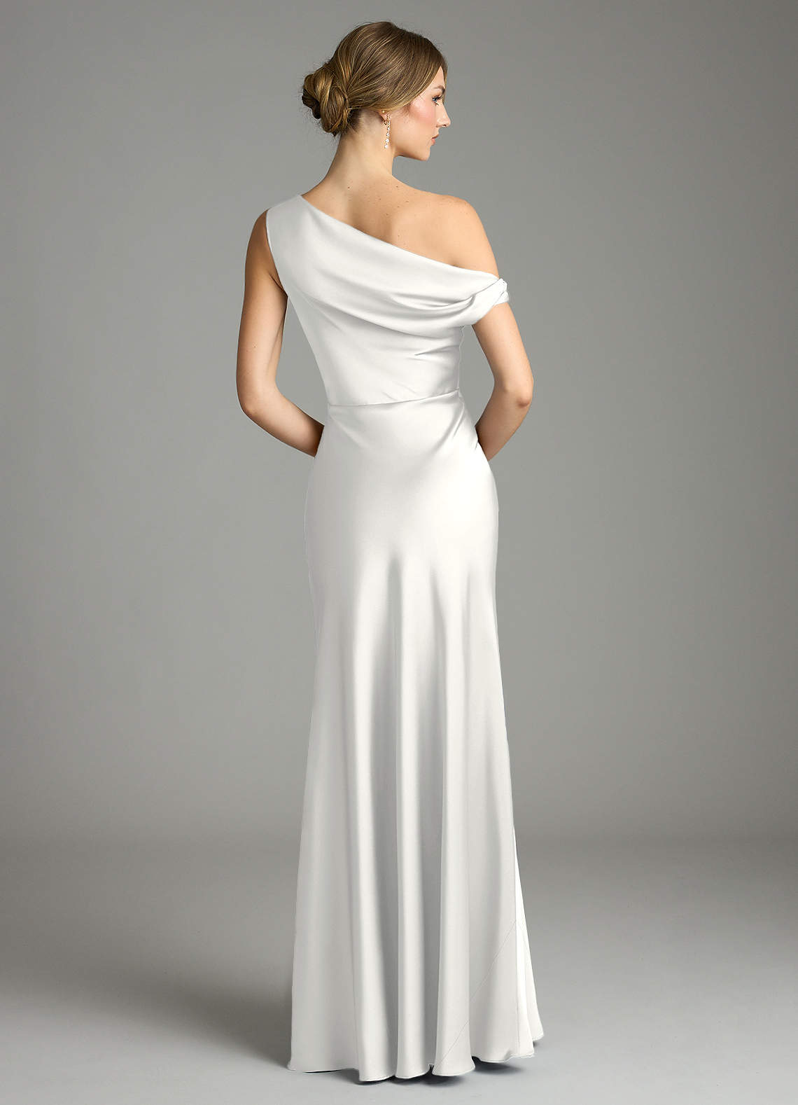 Emerson Mermaid One-Shoulder Stretch Satin Bridesmaid Dress in white