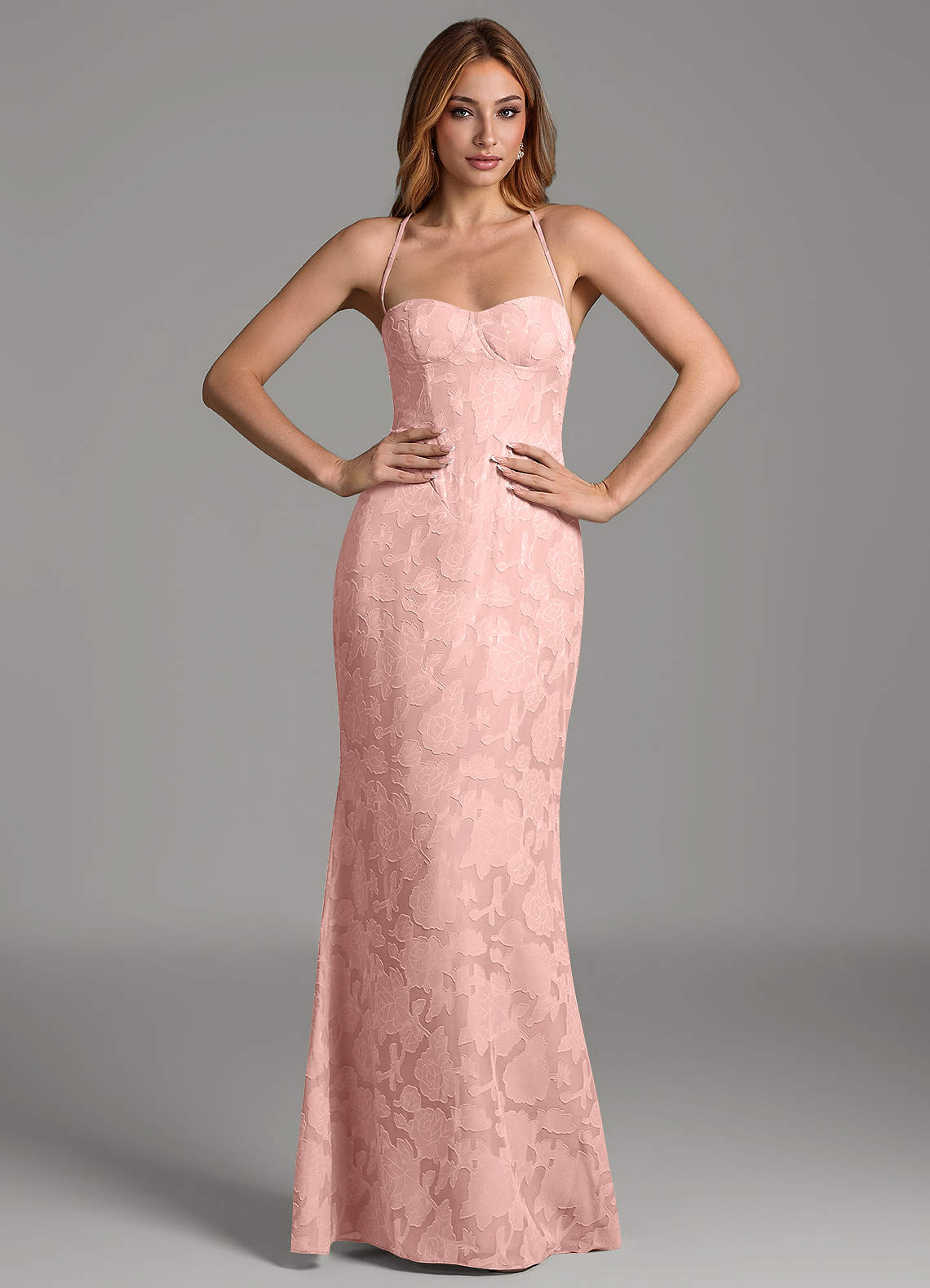 Dara Mermaid Sweetheart Floral Burnout Bridesmaid Dress in Powder Pink