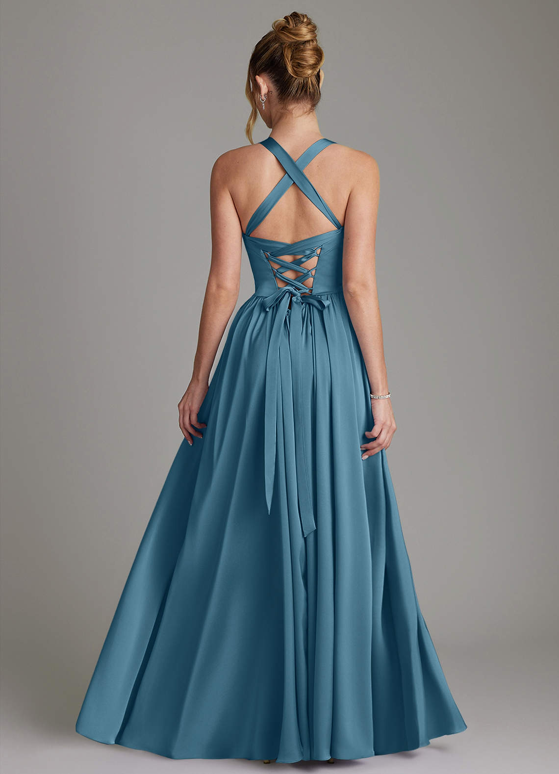 Francis A-Line V-Neck Stretch Satin Bridesmaid Dress in Bermuda